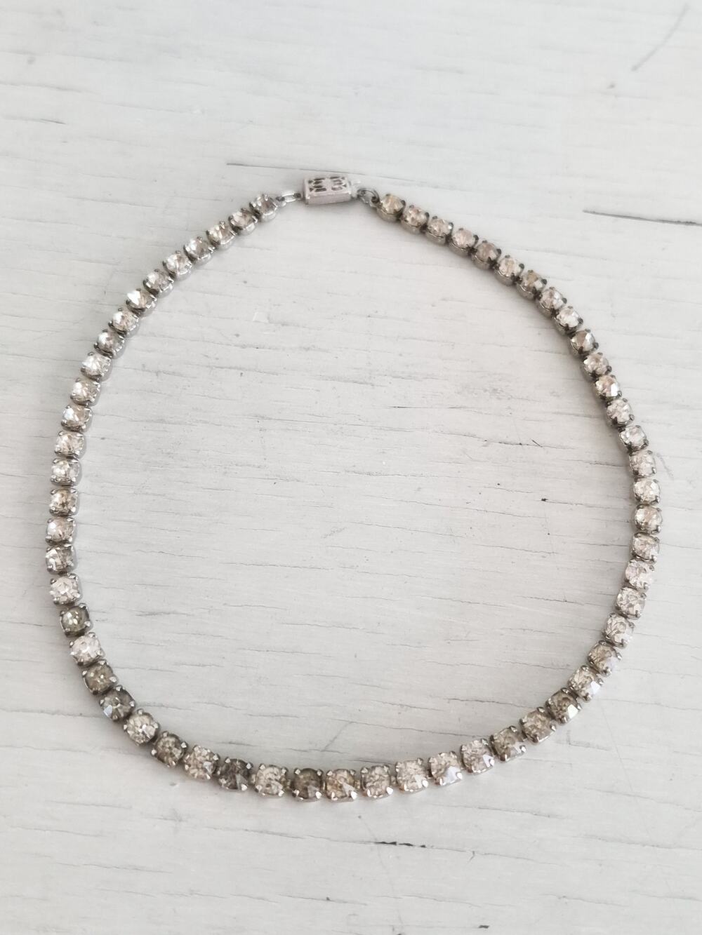 Vintage Art Deco Sterling Silver Crystal Rhinestone Choker Necklace